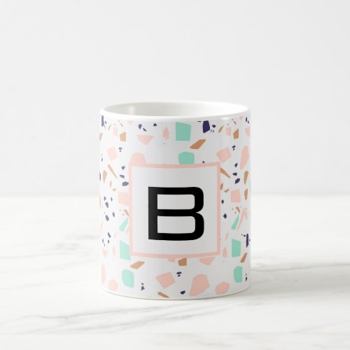 Terrazzo white blush mint monogram initial coffee mug