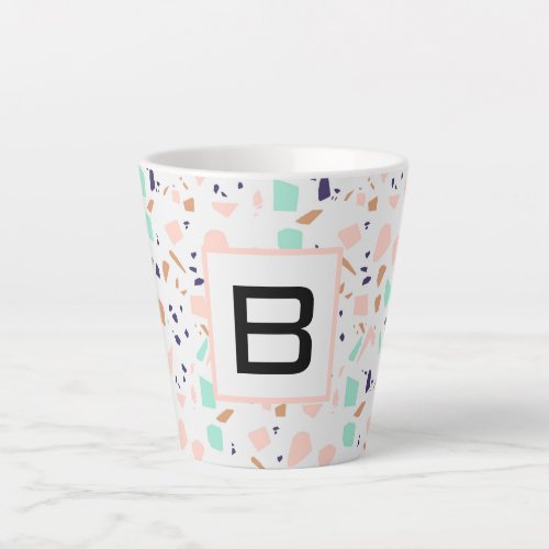 Terrazzo white blush mint monogram initial latte mug