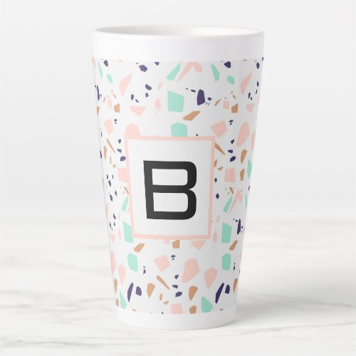 Terrazzo white blush mint monogrammed latte mug