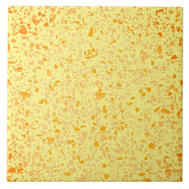 Terrazzo Yellow Orange Minimal Modern Stone Look Ceramic Tile (Front)