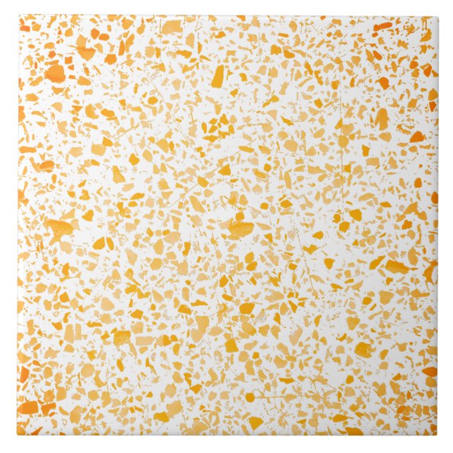 Terrazzo Yellow Orange White Minimal Modern Stone Ceramic Tile (Front)