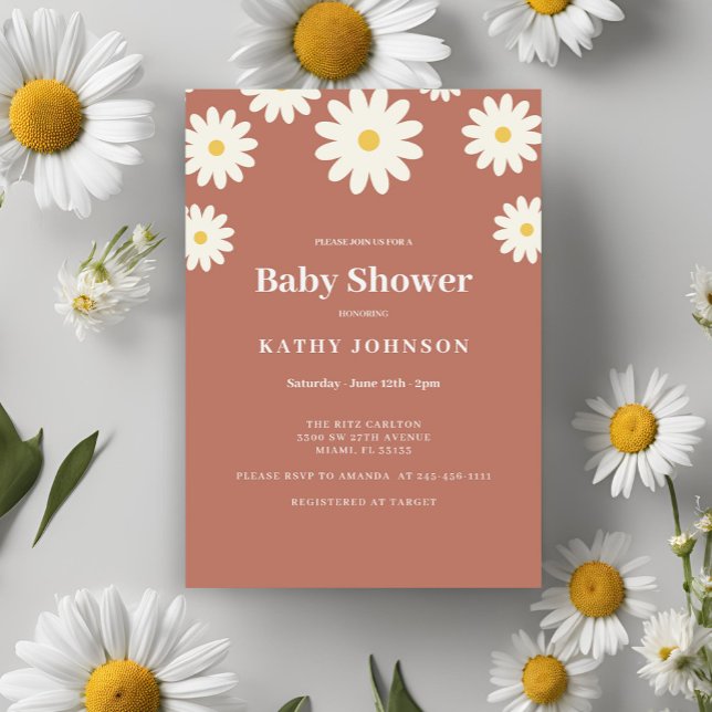 Terrcotta Daisy Baby Shower Girl Invitation (Creator Uploaded)