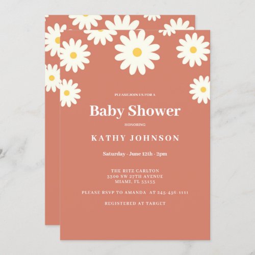Terrcotta Daisy Baby Shower Girl Invitation