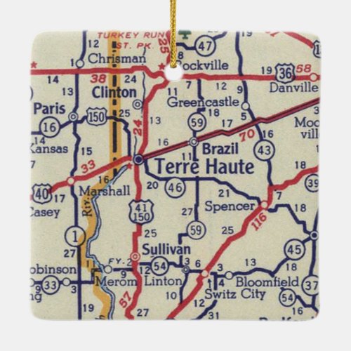 Terre Haute IN Vintage Map Ceramic Ornament