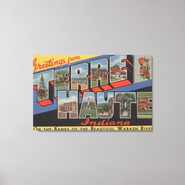 Terre Haute, Indiana - Large Letter Scenes Canvas Print (Front)