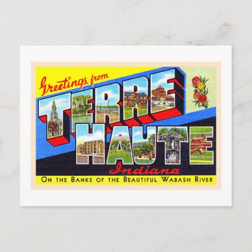 Terre Haute Indiana Vintage Large Letter Postcard