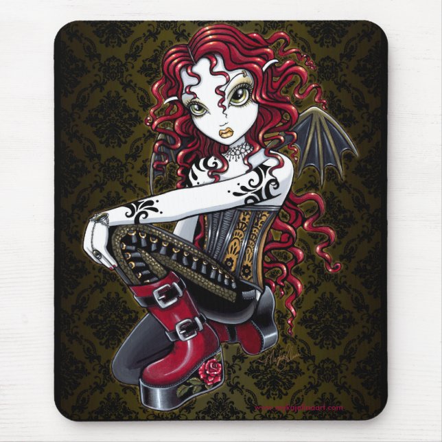 "Terri" Gothic Red Rose Tattoo Fairy Art Mousepad (Front)