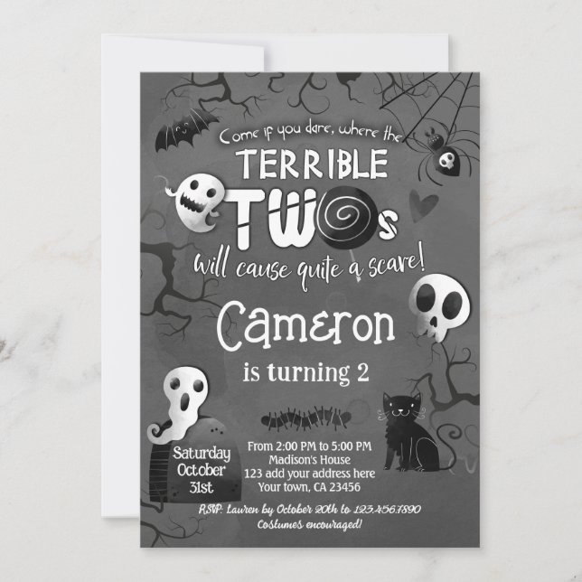Terrible Two Black & White Spooktacular Halloween Invitation (Front)
