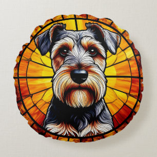 Terrier Dog Artwork Round Pillow