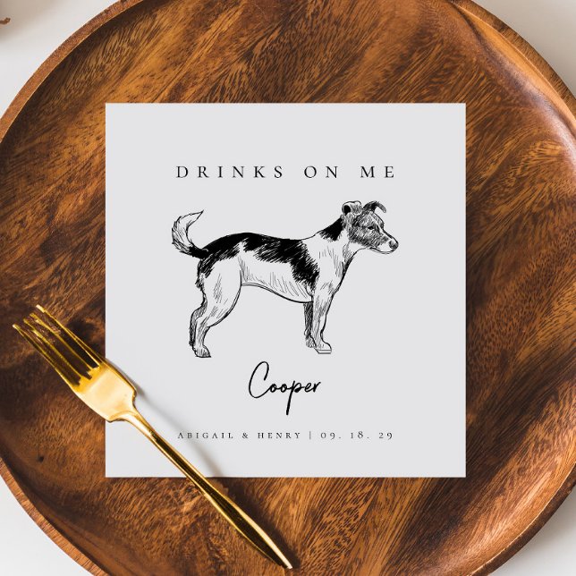 Terrier Dog Sketch Drinks on Me Pet Wedding Napkins (Creator Uploaded)