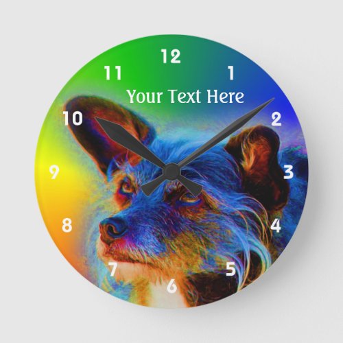 Terrier Mix Dog Abstract Animal Art Round Clock