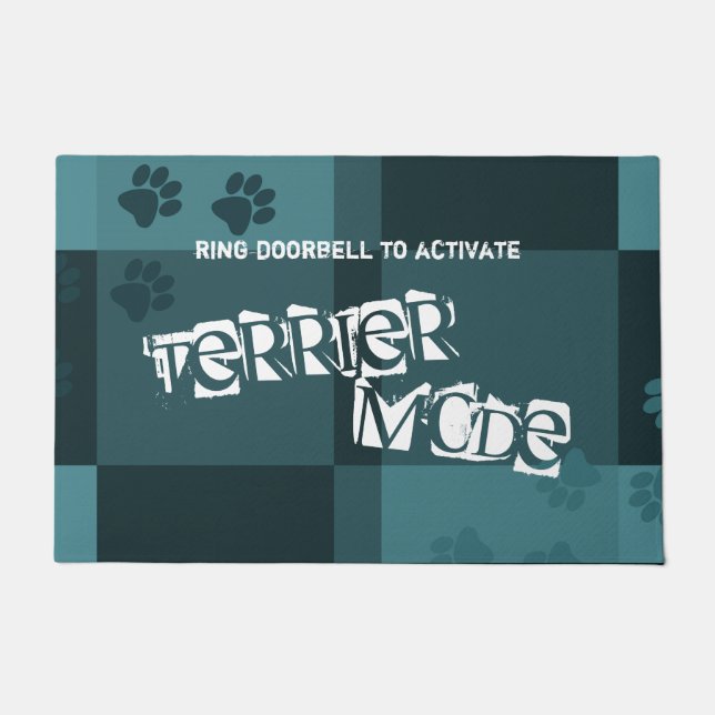 Terrier Mode Funny Dog Pawprints Dark Teal Gray Doormat (Front)