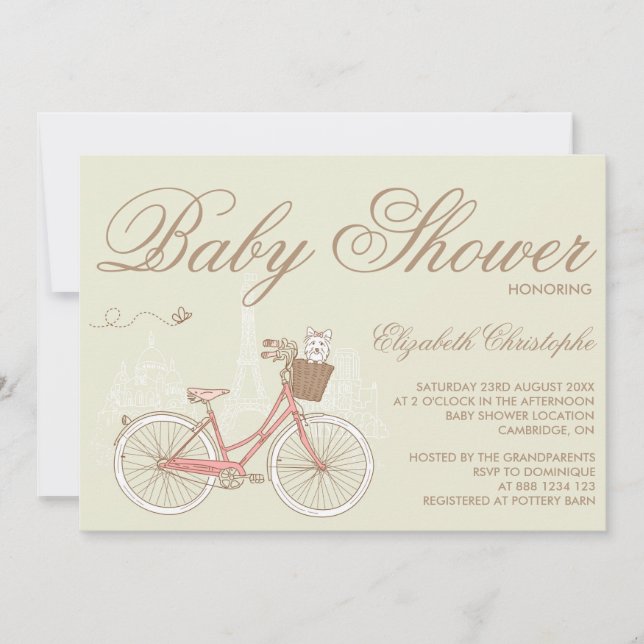 Terrier on a Pink Bicycle Baby Shower Invitation (Front)