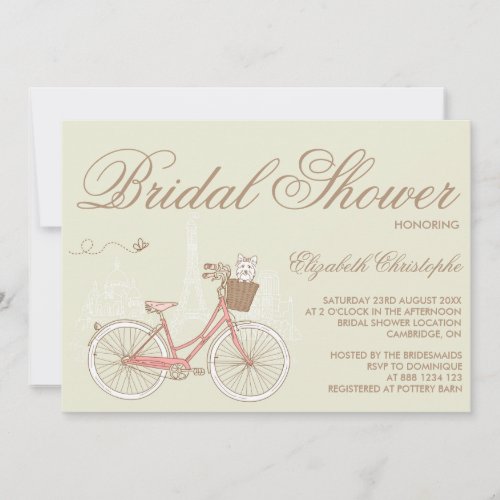 Terrier on a Pink Bicycle Bridal Shower Invitation
