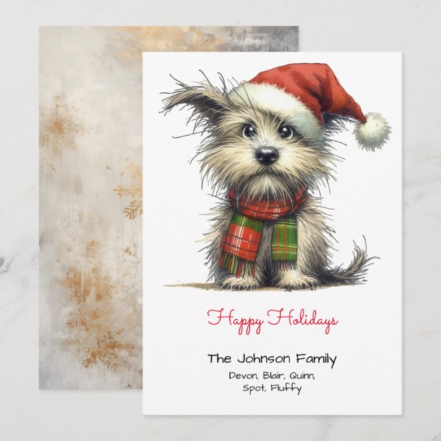 Terrier Puppy in a Santa Hat Happy  Holiday Card (Front/Back)