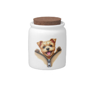 Terrier Puppy In Zipper Pocket Candy Jar