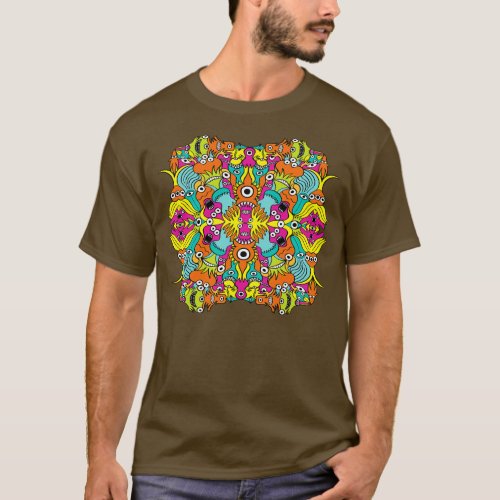Terrific aquatic monsters in a pattern in dle art  T_Shirt