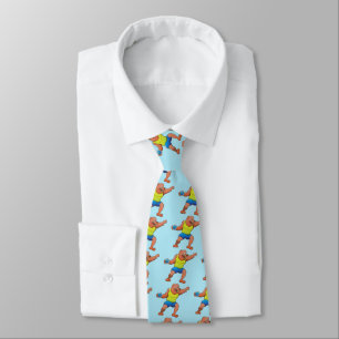 Terrific brown bear performing a discus throw neck tie