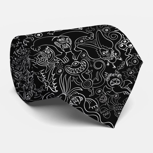 Terrific Halloween monsters pattern Neck Tie (Rolled)