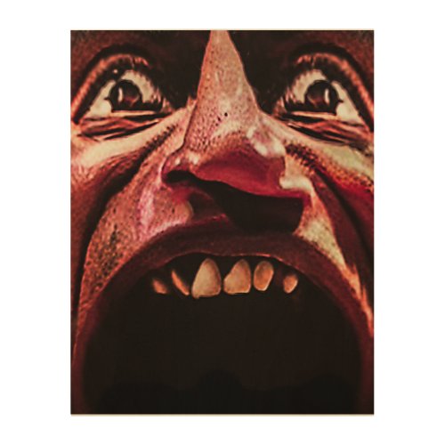 Terrified man closeup portrait illustration wood wall art