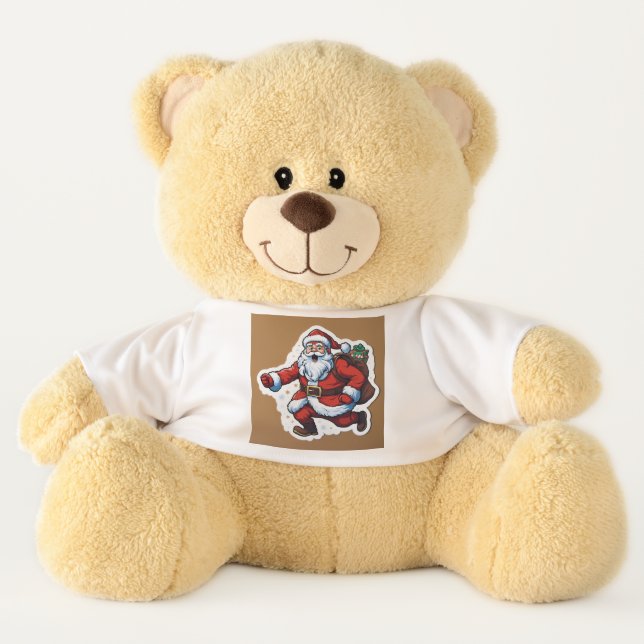 Terrified Santa Claus Running with Gift Sack Teddy Bear (Front)