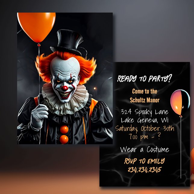 Terrifying Clown Holding Balloons Halloween Party (Creator Uploaded)