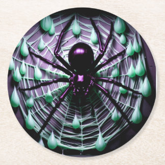 Terrifying Gigantic Black Spider! Round Paper Coaster