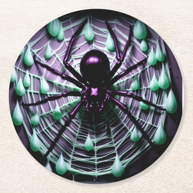 Terrifying Gigantic Black Spider!  Round Paper Coaster (Front)