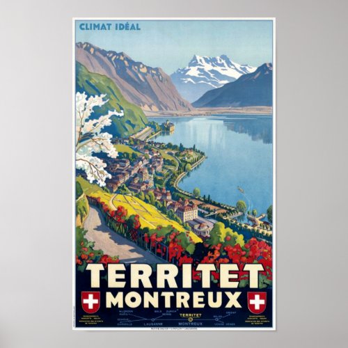Territet Montreux Switzerland Vintage Travel Poster