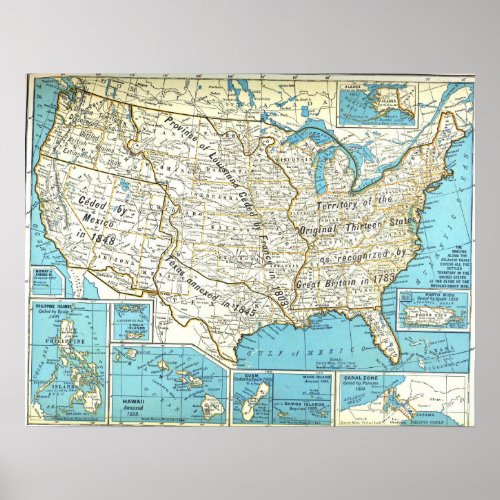 Territorial Acquisitions of the United States Map Poster