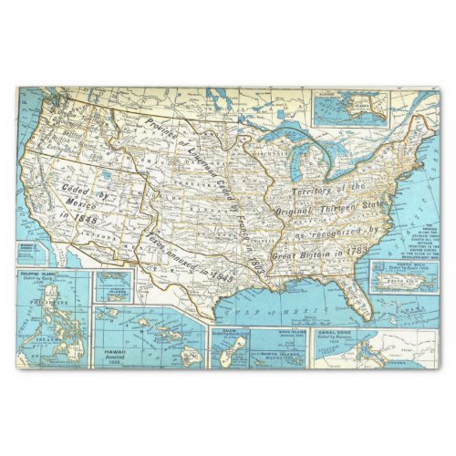 Territorial Acquisitions of the United States Map Tissue Paper