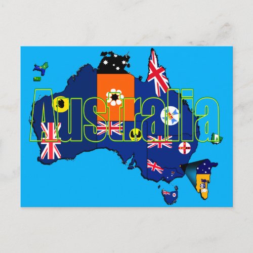 Territories and States Flags Map of Australia Postcard