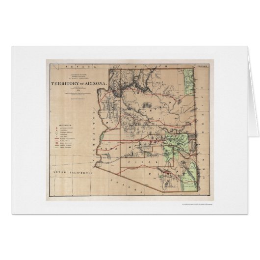 Territory Of Arizona Map 1876 Cards (Front Horizontal)