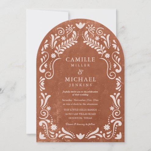 Wedding Invitations - Pink Dramatic personalized gifts for you Terracotta papel picado Mexican wedding invitation