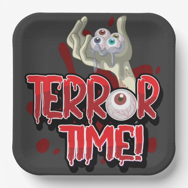 Terror Time Zombie Hand with Eyeballs  T-Shirt Paper Plates (Front)