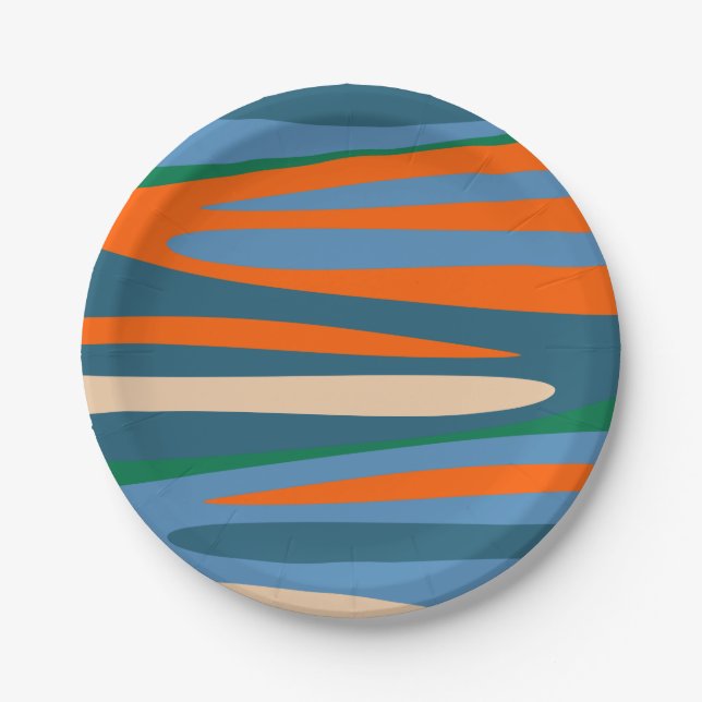 Terzo Stripes Retro Modern Abstract Pattern Paper Plates (Front)