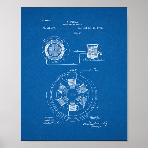 Tesla Alternating Motor Patent _ Blueprint Poster