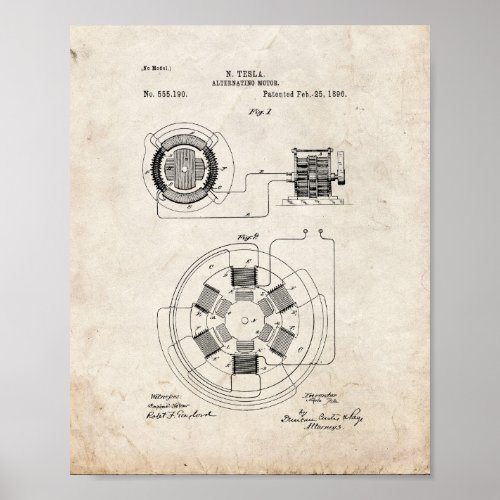 Tesla Alternating Motor Patent _ Old Look Poster