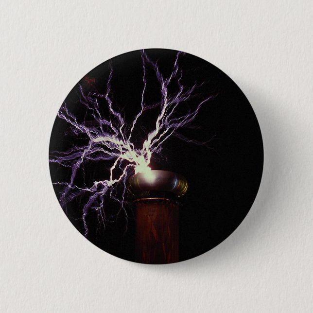 Tesla coil arcing pinback button (Front)