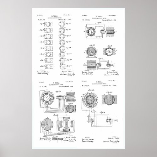 Tesla Elecro_Magnet Motor Patent US381968 p 1_4 Poster