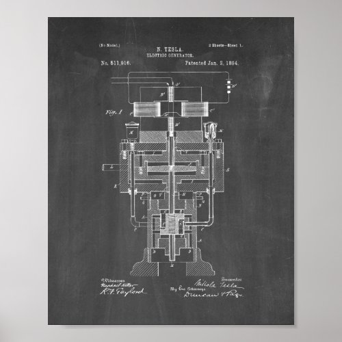 Tesla Electric Generator Patent _ Chalkboard Poster