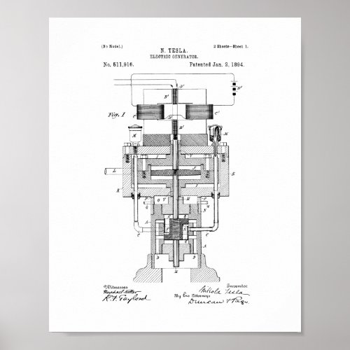 Tesla Electric Generator Patent Poster