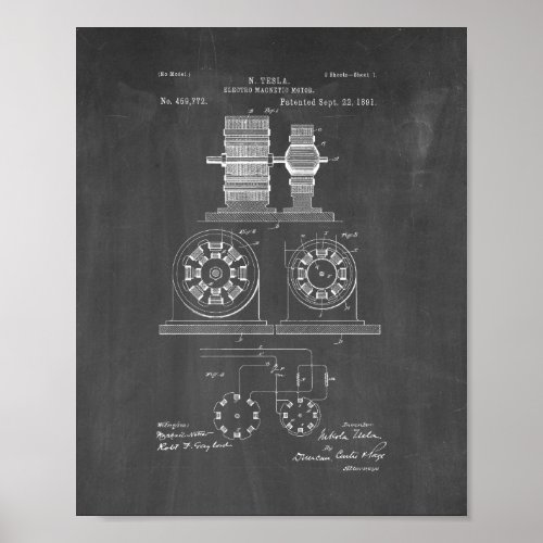 Tesla Electro Magnetic Motor Patent _ Chalkboard Poster