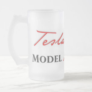 Tesla Model S scripted on a Frosted Mug. Frosted Glass Beer Mug