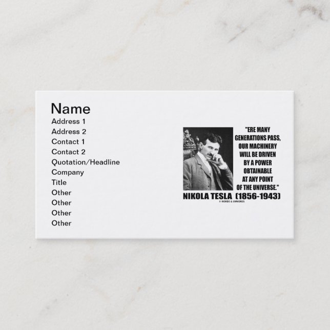 Tesla Our Machinery Driven Power Obtainable At Any Business Card (Front)