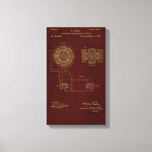 Tesla Patent 00382280 Sht 4 Stretched Canvas Print (Front)