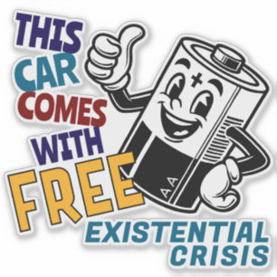 Tesla Regret Bumper Cartoon Battery Sticker