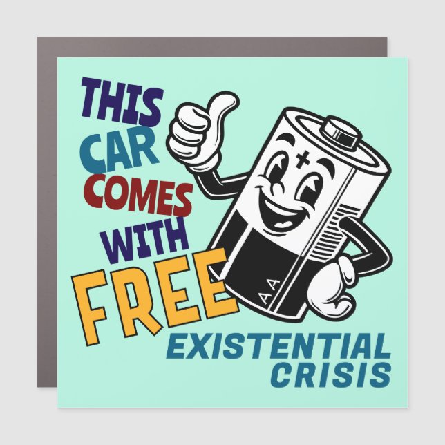 Tesla Regret Funny Bumper in Blue Car Magnet (Front)