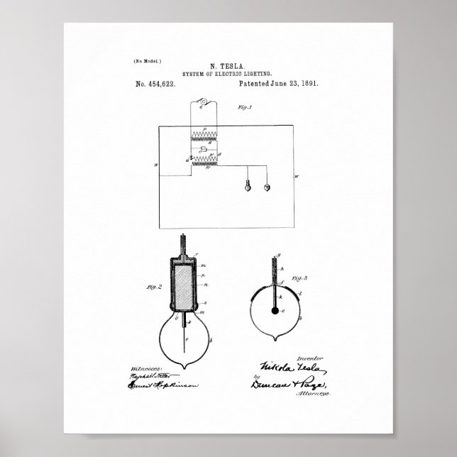 Tesla System Of Electric Lighting Patent Poster (Front)