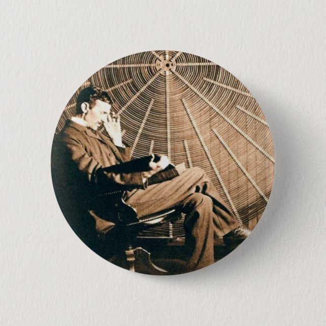 Tesla Thinking Pinback Button (Front)
